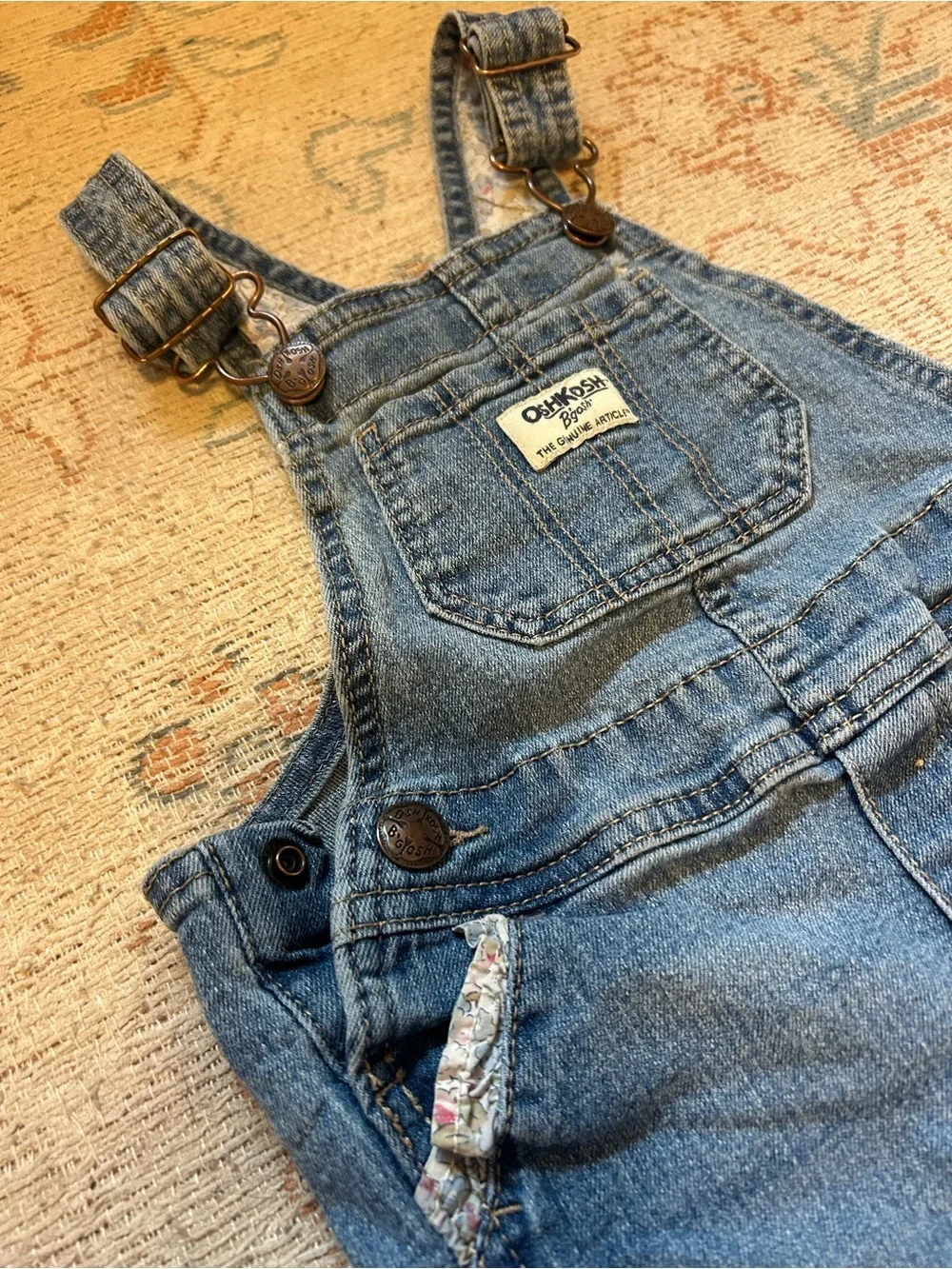 OshKosh B'gosh Light Blue Denim Kids Overalls with Floral Trim
